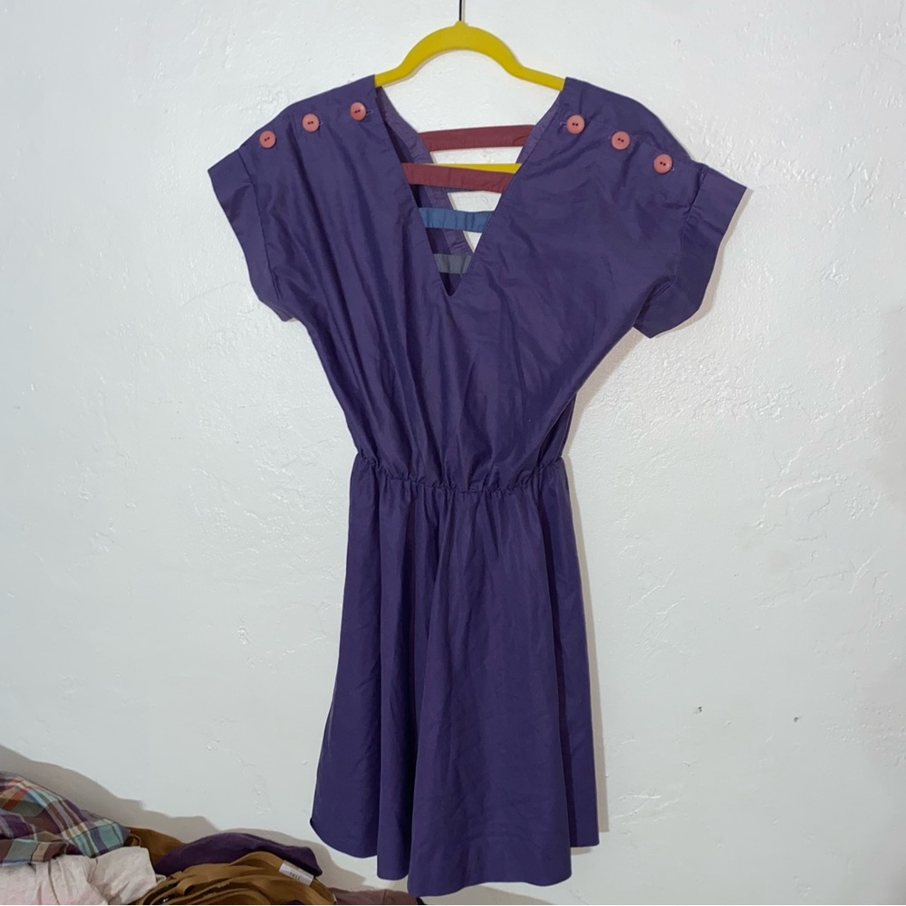 😍 Vintage Byer Too! Simple Mini Dress Multicolored Chest Straps Button Shoulder